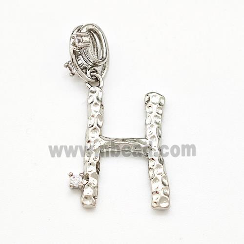 Copper Letter-H Pendant Pave Zircon Platinum Plated