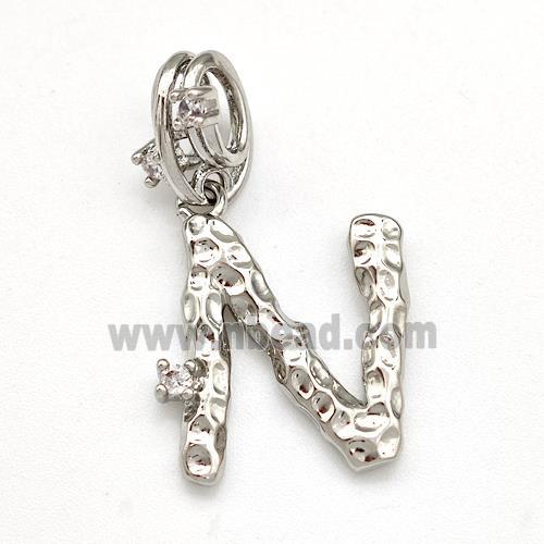 Copper Letter-N Pendant Pave Zircon Platinum Plated