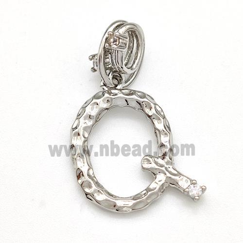 Copper Letter-Q Pendant Pave Zircon Platinum Plated