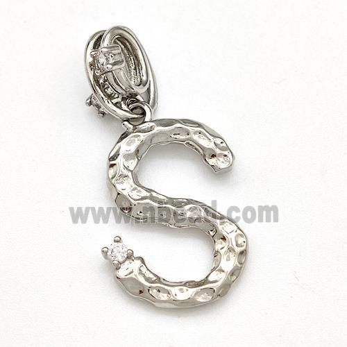 Copper Letter-S Pendant Pave Zircon Platinum Plated