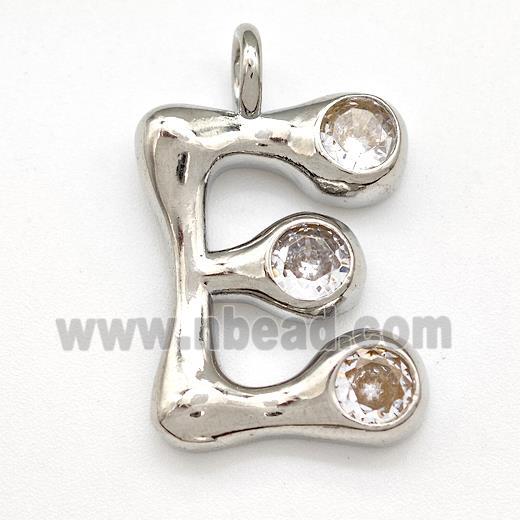 Copper Letter-E Pendant Pave Zircon Platinum Plated