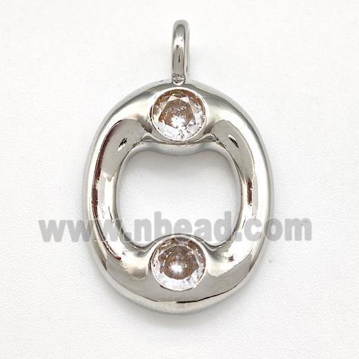 Copper Letter-O Pendant Pave Zircon Platinum Plated
