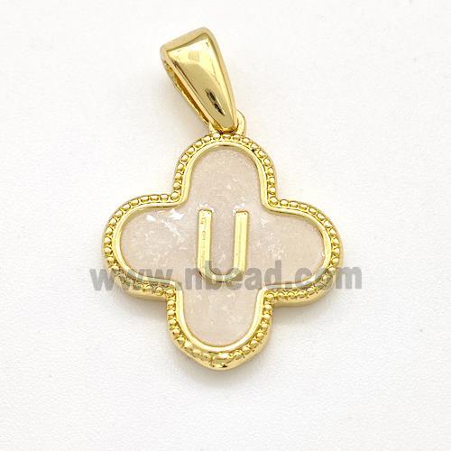 Copper Clover Pendant Letter-U Painted Gold Plated