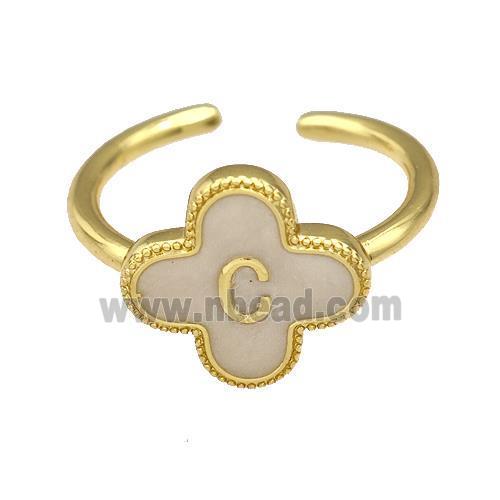 Copper Clover Rings Letter-C Painted Gold Plated