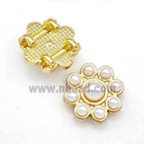 Copper Flower Beads Pave Pearlized Resin Gold Plated