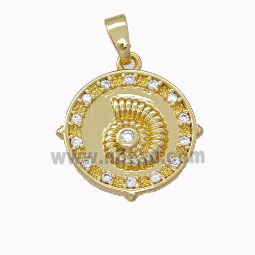 Conch Shell Charms Copper Nautilus Pendant Micro Pave Zirconia Gold Plated