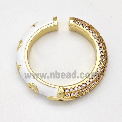 Copper Rings Micro Pave Zirconia White Enamel Gold Plated