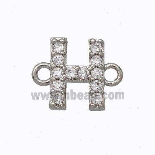 Copper Connector Pave Zirconia Letter-H Platinum Plated