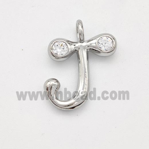 Copper Letter-J Pendant Pave Zirconia Platinum Plated