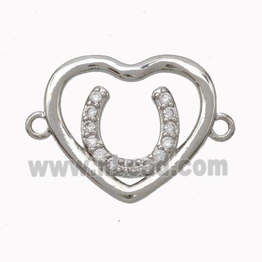 Copper Heart Connector Micropave Zirconia Horseshoe Platinum Plated