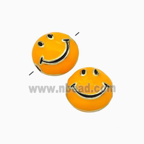 Copper Emoji Beads Orange Enamel Smileface Gold Plated