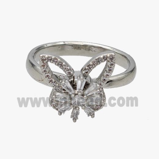 Copper Butterfly Rings Pave Zirconia Rotatable Adjustable Platinum Plated