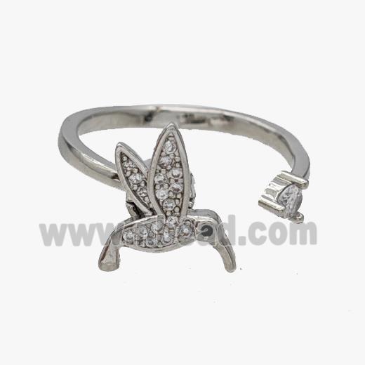 Copper Birds Rings Pave Zirconia Rotatable Adjustable Platinum Plated