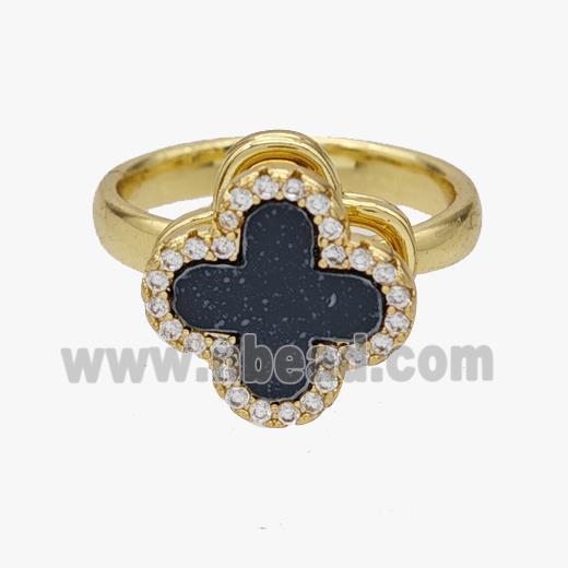 Copper Clover Rings Pave Zirconia Rotatable Adjustable Gold Plated