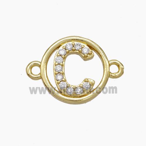 Copper Letter-C Connector Pave Zirconia Circle Gold Plated
