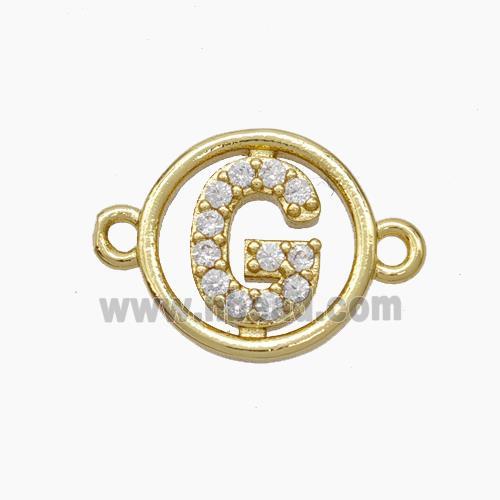Copper Letter-G Connector Pave Zirconia Circle Gold Plated
