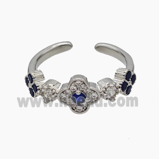 Copper Clover Rings Pave Zirconia Platinum Plated