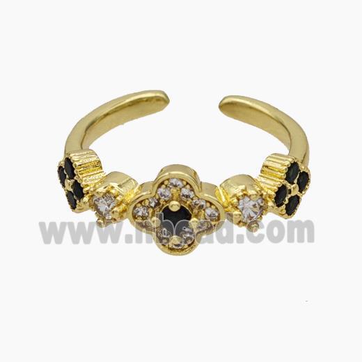 Copper Clover Rings Pave Zirconia Gold Plated