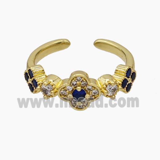 Copper Clover Rings Pave Zirconia Gold Plated