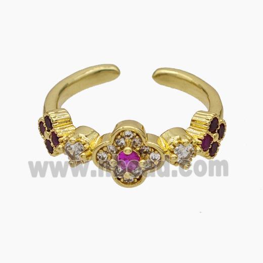 Copper Clover Rings Pave Zirconia Gold Plated