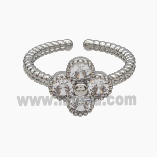 Copper Clover Rings Pave Zirconia Platinum Plated