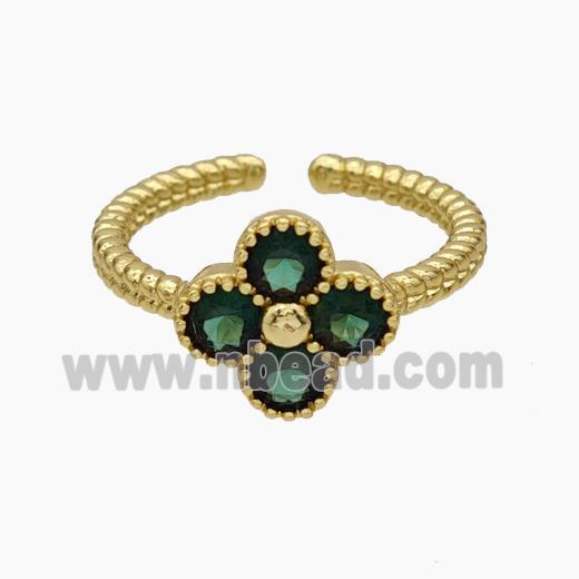 Copper Clover Rings Pave Green Zirconia Gold Plated