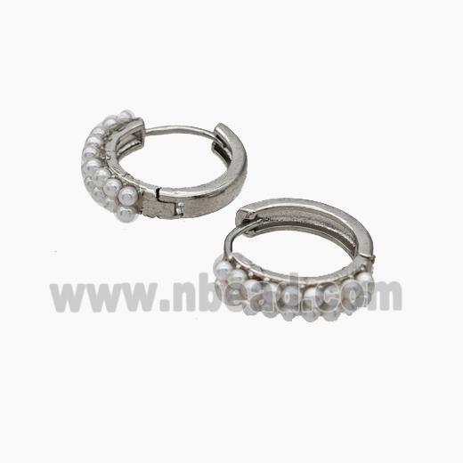 Copper Hoop Earrings Pave Pearlized Resin Platinum Plated