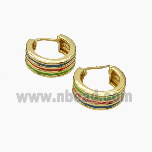 Copper Latchback Earrings Multicolor Enamel Gold Plated