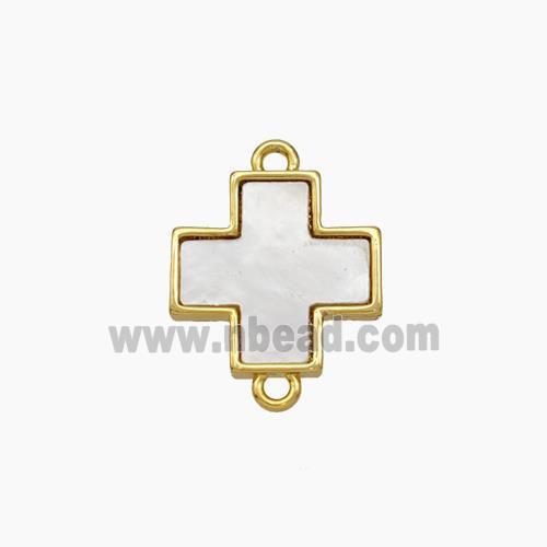 Copper Cross Connector Pave Shell Gold Plated