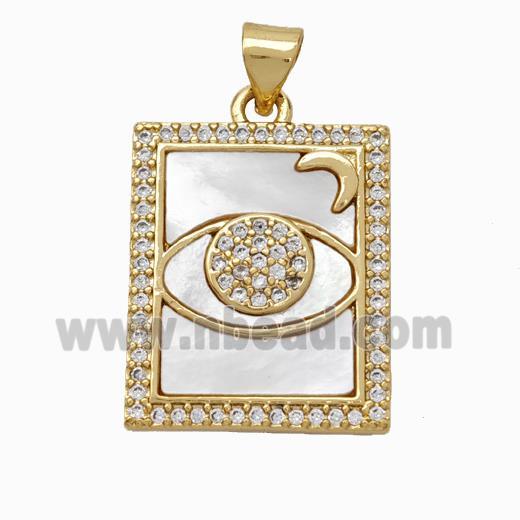 Copper Tarot Card Pendant Pave Shell Zirconia Eye Mooon 18K Gold Plated