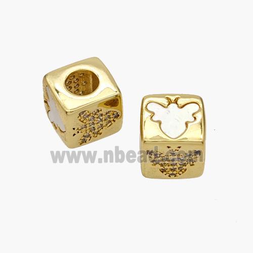 Copper Cube Beads Pave Shell Zirconia Butterfly Large Hole 18K Gold Plated