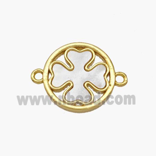 Copper Clover Connector Pave Shell Gold Plated