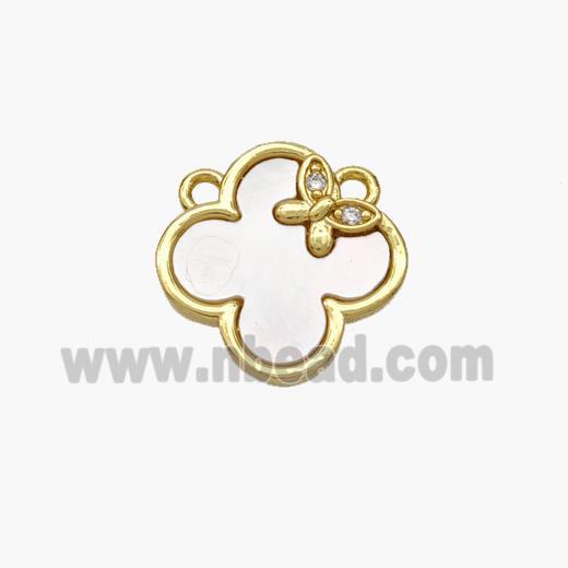 Copper Clover Pendant Pave Shell 2loops Butterfly Gold Plated
