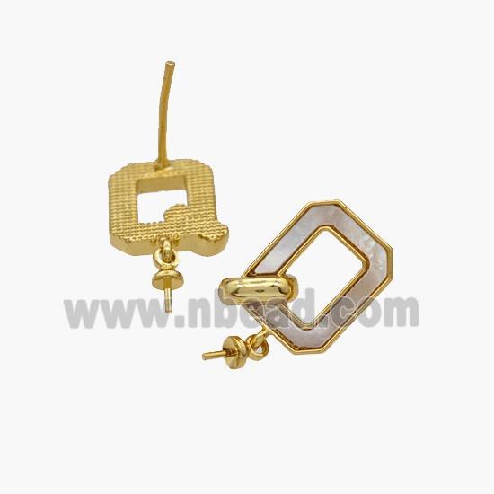 Copper Rectangle Stud Earrings Pave Shell 18K Gold Plated