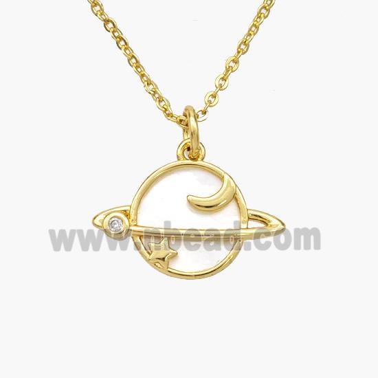 Copper Planet Necklace Pave Shell Gold Plated