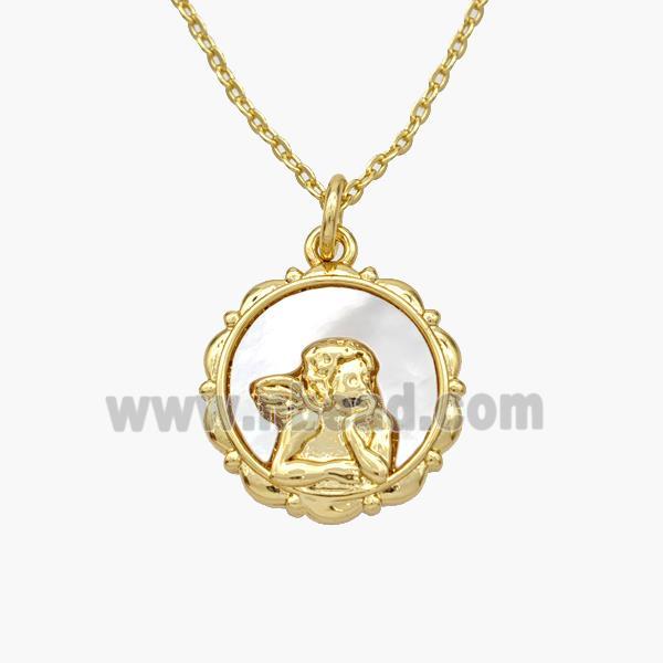 Copper Angel Necklace Pave Shell Gold Plated