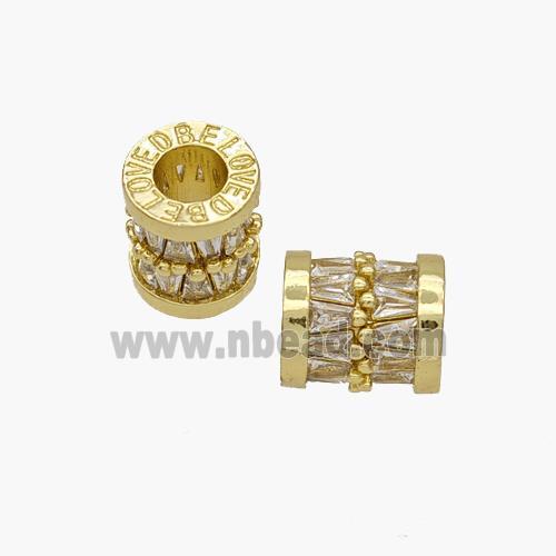 Copper Tube Beads Pave Zirconia Large Hole Gold Plated