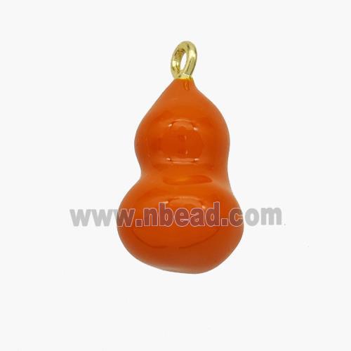 Copper Gourd Pendant Orange Enamel Gold Plated