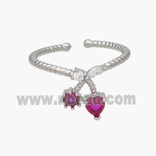 Copper Rings Pave Zirconia Cherry Platinum Plated