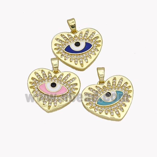 Copper Heart Pendant Pave Zirconia Enamel Evil Eye Gold Plated Mixed