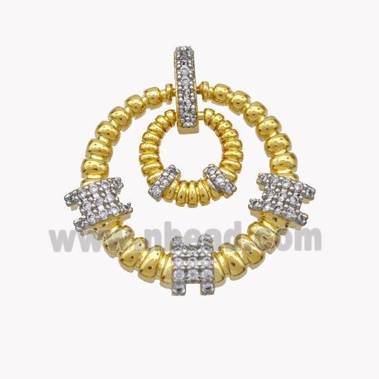 Copper Circle Pendant Pave Zirconia Gold Plated