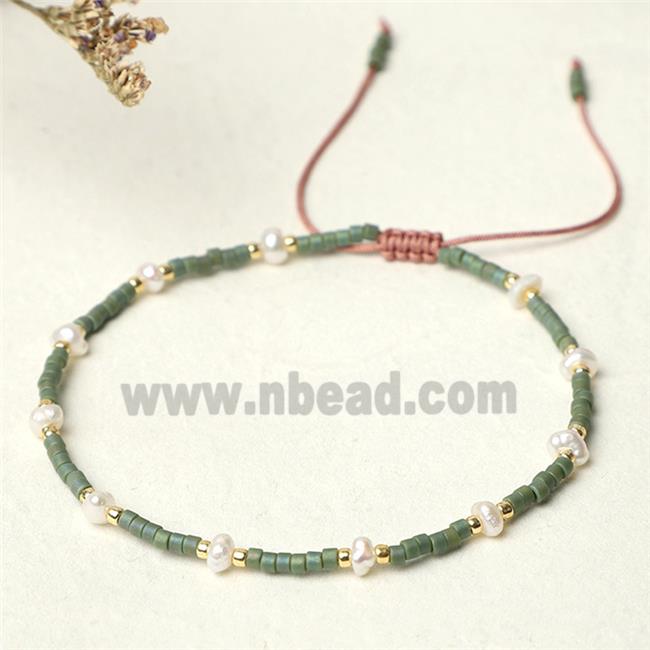 handmade miyuki glass Bracelet with Pearl, adjustable