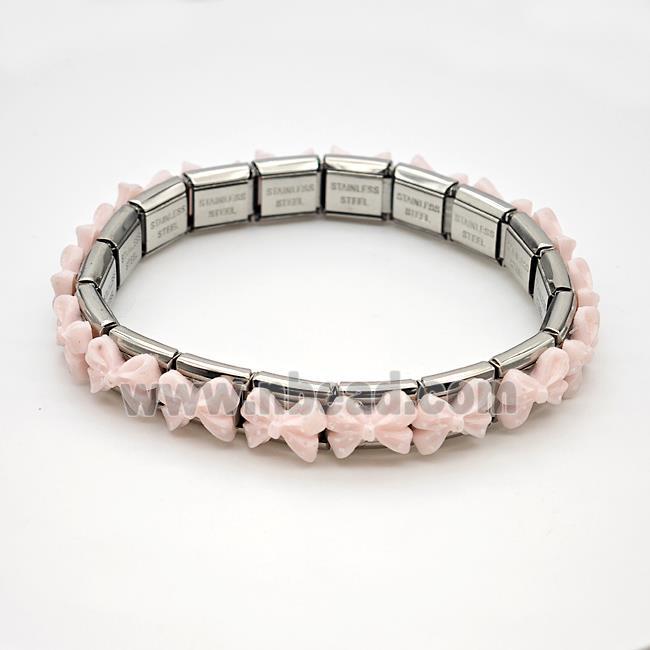 Raw Stainless Steel Module Bracelet Pave Resin Bow