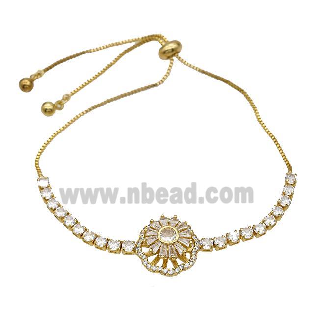 Copper Bracelet Pave Crystal Glass Daisy Flower Adjustable Gold Plated