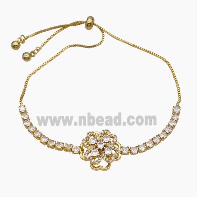 Copper Bracelet Pave Crystal Glass Clover Adjustable Gold Plated