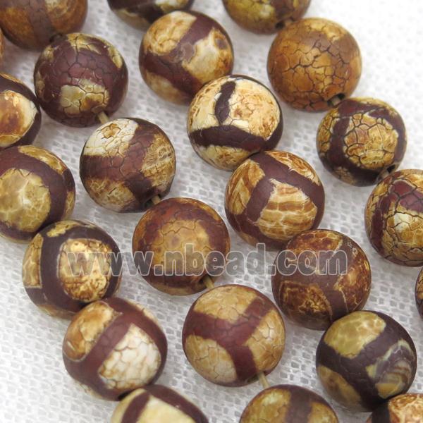 round matte Tibetan Agate beads, football, antique red