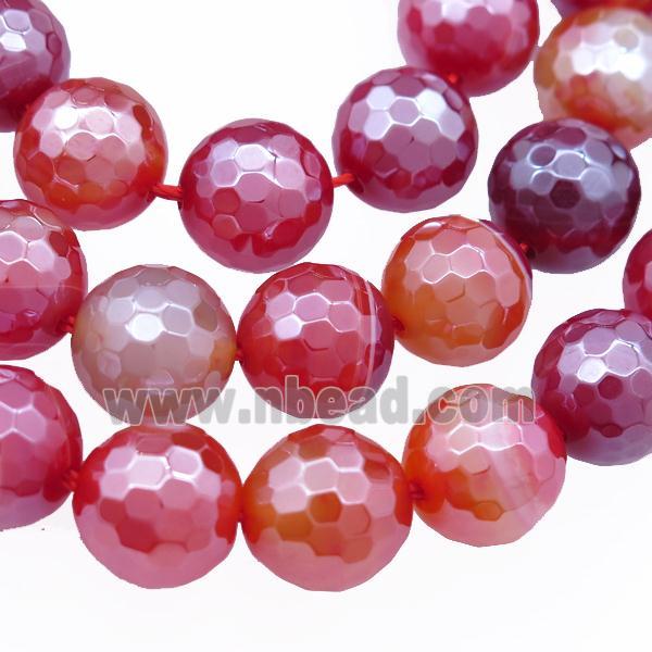 Natural Striped Agate Beads Banded Red Dye Faceted Round Electroplated