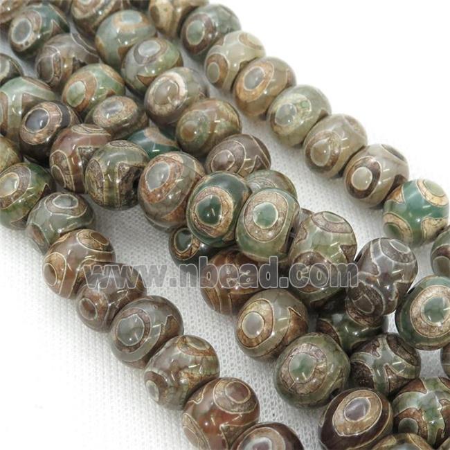 green Tibetan Agate Beads, rondelle, eye