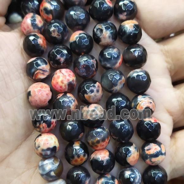 faceted round black Agate Beads, orange dye