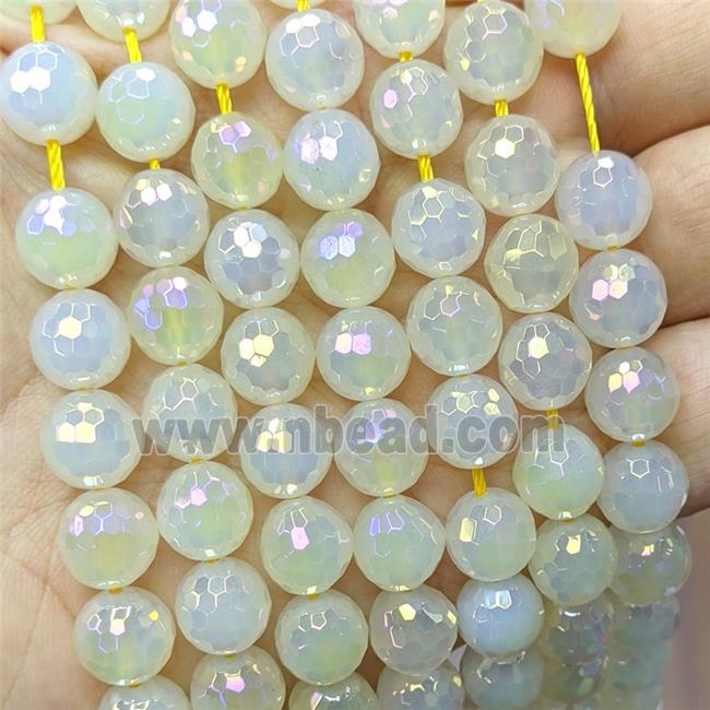 Natural White Agate Beads Faceted Round Yellow Dye AB-Color Electroplated